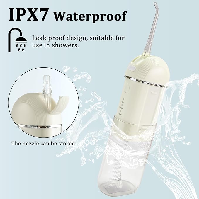 Mini Water Dental Flosser Pick for Travel, Rechargeable Oral Irrigator, Portable Collapsible Water Teeth Cleaner for Braces and Dental Care Sensitive Teeth On-The-Go Use