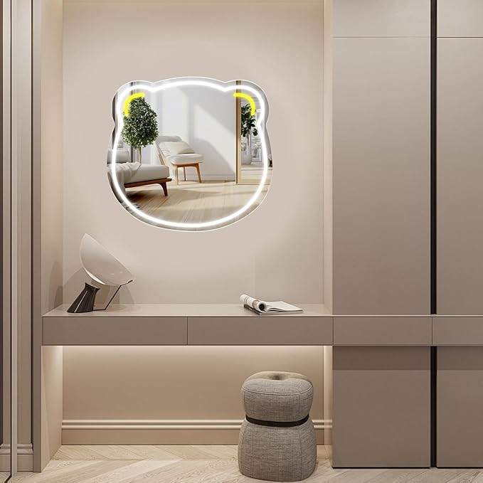 LED Mirror Neon Lights Light Up Dressing Mirror Cat/Shine Heart/Bat/Butterfly Shape Neon Mirror Sign for Modern Home Girl Room Bathroom Salon Wall Art Decor Gift For Girlfriend USB Powered