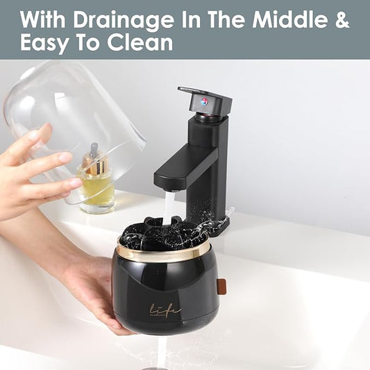 EXIN DECHEN Toothbrush Holders with Cover for Bathrooms, 360° Rotating 7-Slot Draining Water for Placing Kids Electric Toothbrushes,Toothpaste,Razors,Bathroom Counter Dresser Vanity Organizer(Black)