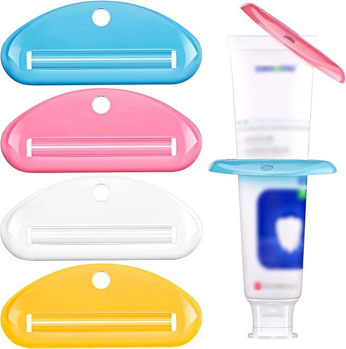 4PCS Toothpaste Squeezer, Colorful Plastic Toothpaste Tube Squeezer Toothpaste Dispenser HangingTube Squeezer Tool, Toothpaste Clip for Bathroom, Suitable for Toothpaste, Cream, Cosmetics