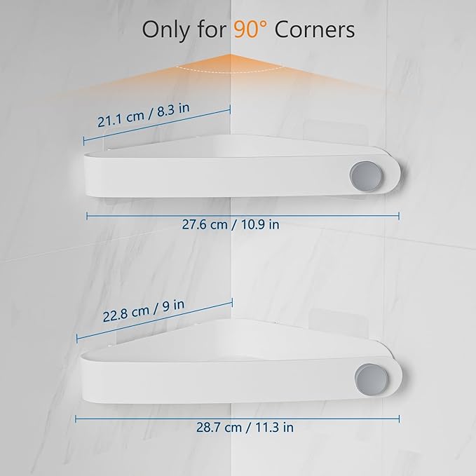 Sotfamily Shower Caddy Corner, 2 Pack Adhesive Corner Shower Shelves for Bathroom Organizers and Storage, Rust Free Plastic Rack for Bathroom Accessories & Decor, White