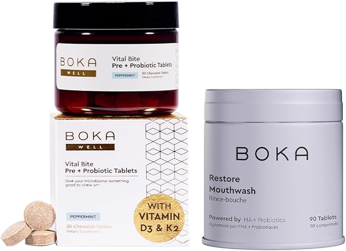 Boka Travel Size Mouthwash Tablets + Vital Bite Oral Pre + Probiotics Fluoride Free & Alcohol Free