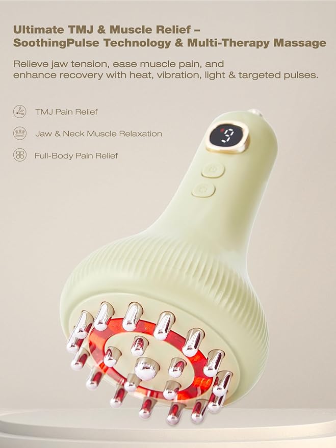 Jaw & Neck Massager for Pain Relief Deep Tissue, Best TMJ Relief Products Jaw, Heated SoothingPulse Massager with Light & Vibration for Jaw, Neck, Shoulder & Full Body Muscle Tension