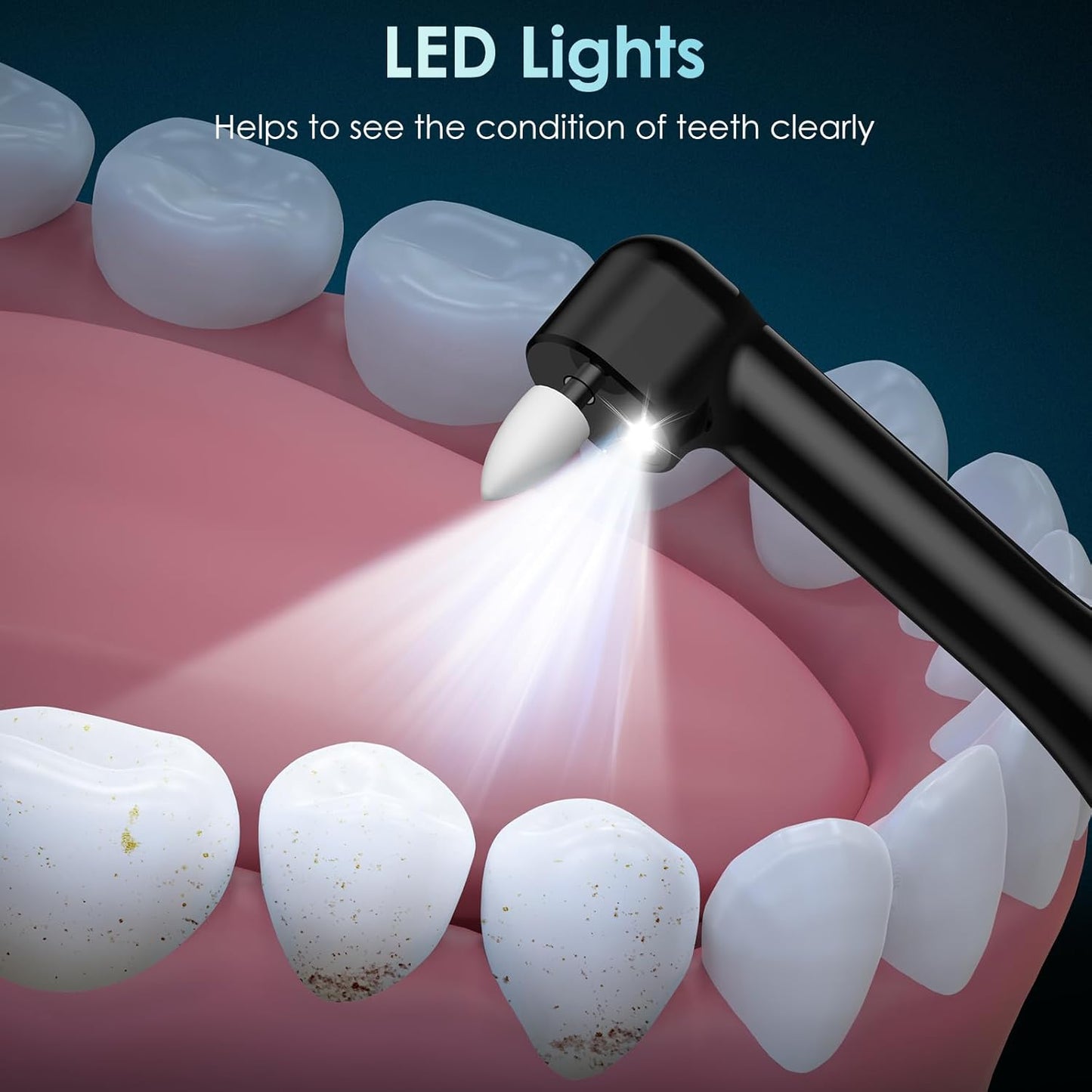 Tooth Polisher, Rechargeable Teeth Polisher with 5 Brush Heads, 4 Speed Modes, Tooth Whitening Kit for Cleaning and Polishing, LED Light, 3 Polish Pastes, IPX6 Waterproof Teeth Cleaning Tools, Black