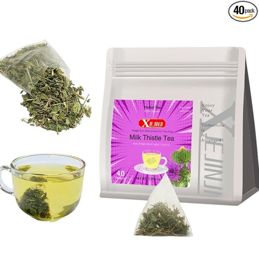 XIEJINJI Milk Thistle Tea Bags, 4.2g x 40 Count (5.9 oz), 100% Natural - No Flavoring & No Additives - Caffeine Free, Eco-Conscious Tea Bags, Resealable Bag