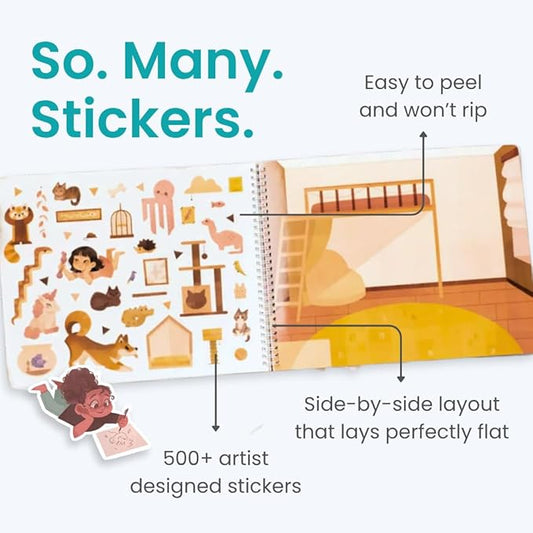 Fashion Sticker Book Activity for Kids, All The Different Rooms by Cupkin, Toddler Airplane Travel Essentials, 500+ Stickers for Kids 12 Scenes + Coloring Book Pages, Child's Gift, Crafts Ages 2-8