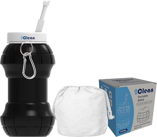 2Clean Portable Bidet Travel-Collapsible & Expandable 550ml | Peri Bottle for Women, Travel Bidet Portable, Handheld Bidet, Portable Bidet for Women, Hand Held Bidet, Bidet Bottle, Camping Bidet