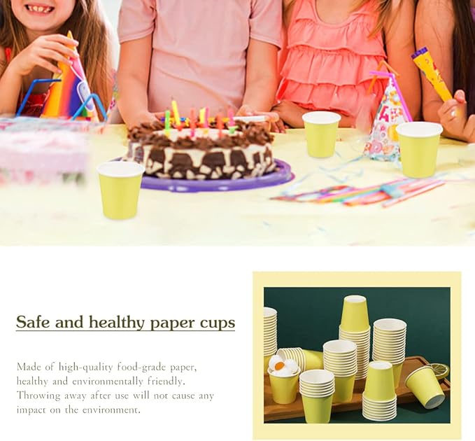 100 Pack 3oz Yellow Paper Cups,Mouthwash Cups, Disposable Bathroom Cups,Small Paper Cups 3oz Ideal for Bathroom, Supermarket, Birthday Party, Picnic and BBQ