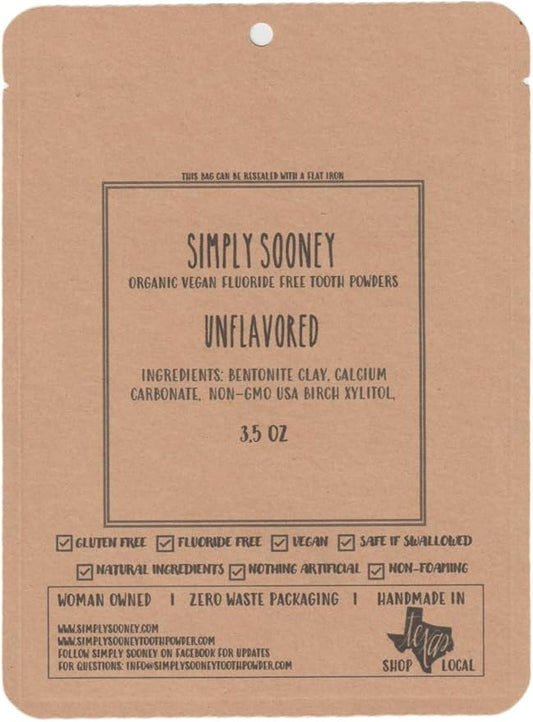 Unflavored Simply Sooney Fluoride Free Vegan Remineralizing Tooth Powder I Value Size Up to 6 M Supply I for Naturally Stronger Teeth (Zero Waste Paper Bag)