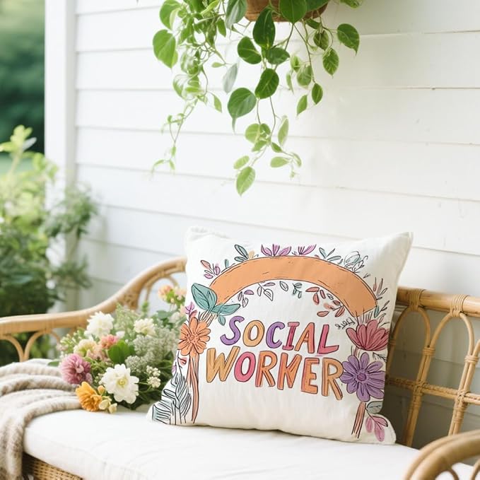 Cirzone Social Worker Gifts -18x18Inch Throw Pillow Cover Appreciation Gifts for Social Workers with Gift Box Perfect Birthday Volunteer Gifts for Home Sofa Decor