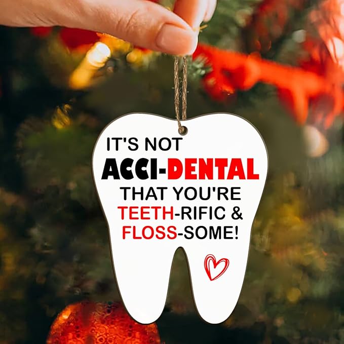 Dental Hygienist Christmas Ornament - 3" Wooden, Thank You Gifts for Women Men, Dental Week Gift for Dentist Assistant Oral Surgeon Orthodontics, Tooth Decoration for Office Center
