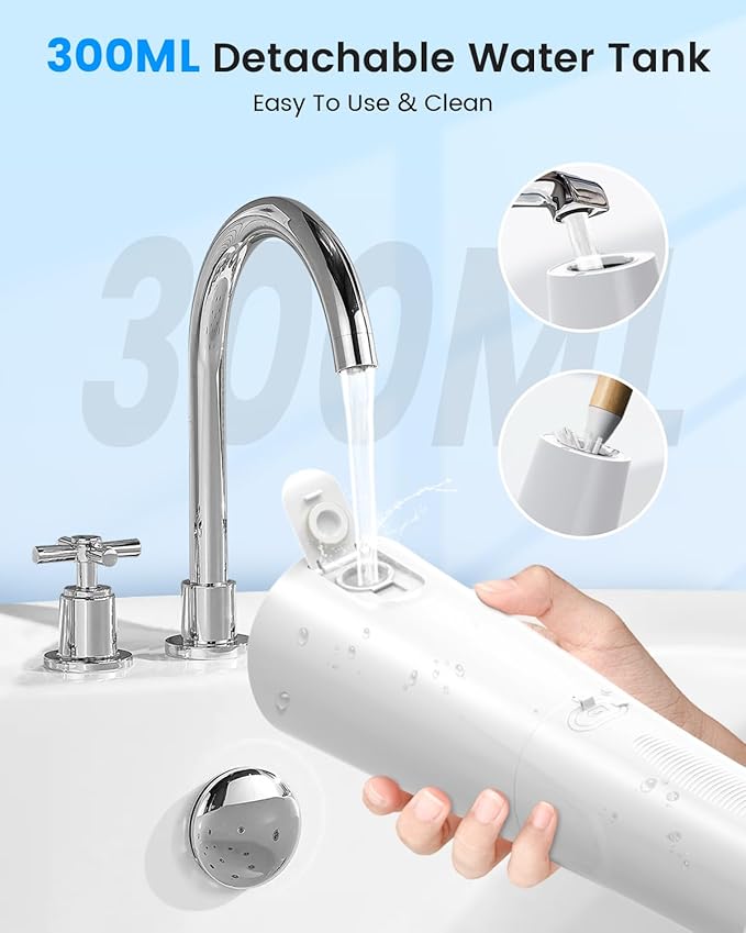 Water Flosser, Cordless Water Dental Flosser, 9 Jet Tips 5 Modes 300ML IPX7 Waterproof, Portable Rechargeable Oral Irrigator for Home Travel - Gums, Orthodontic, Braces Care - Black (White)