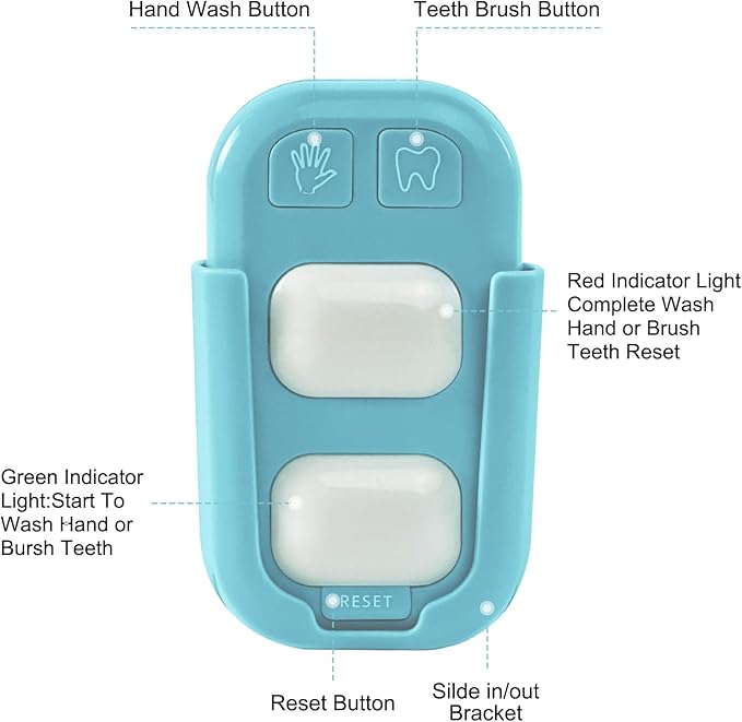 Kids 2 Minutes Teeth Brush and 20 Seconds Hand Washing Timer - Color Indicator Light Stick on Bathroom for Children Training Coach (Green)