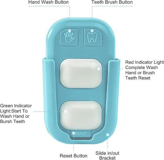 Kids 2 Minutes Teeth Brush and 20 Seconds Hand Washing Timer - Color Indicator Light Stick on Bathroom for Children Training Coach (Green)