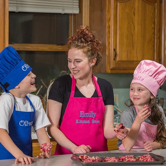 Personalized Embroidered Made In The USA - Add A Name Child Apron and Hat Set - Toddlers & Kids Sizes…