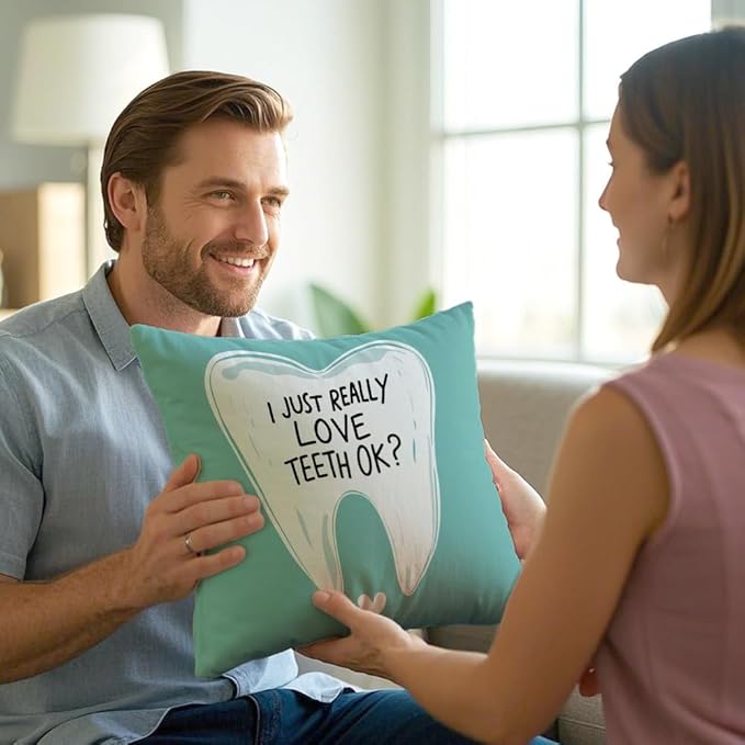 Cirzone Dental Gifts for Women -18x18Inch Throw Pillow Cover Best Teeth Gifts with Gift Box Perfect Birthday National Dentist Day Gifts for Home Sofa Decor