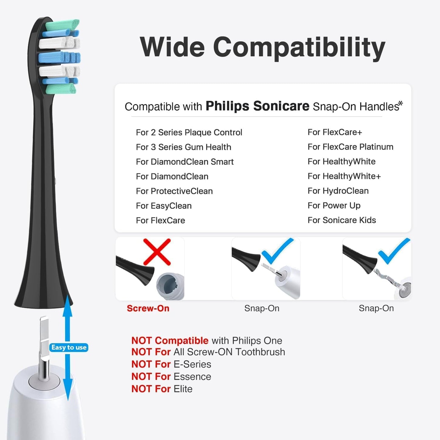 Electric Toothbrush Heads for Philips Sonicare Replacement Heads C1,C2,Replacement Brush Head Compatible with Phillips Sonicare Electric Toothbrushes, for Philips Sonic Care Brush,8 Pcs,4W+4B