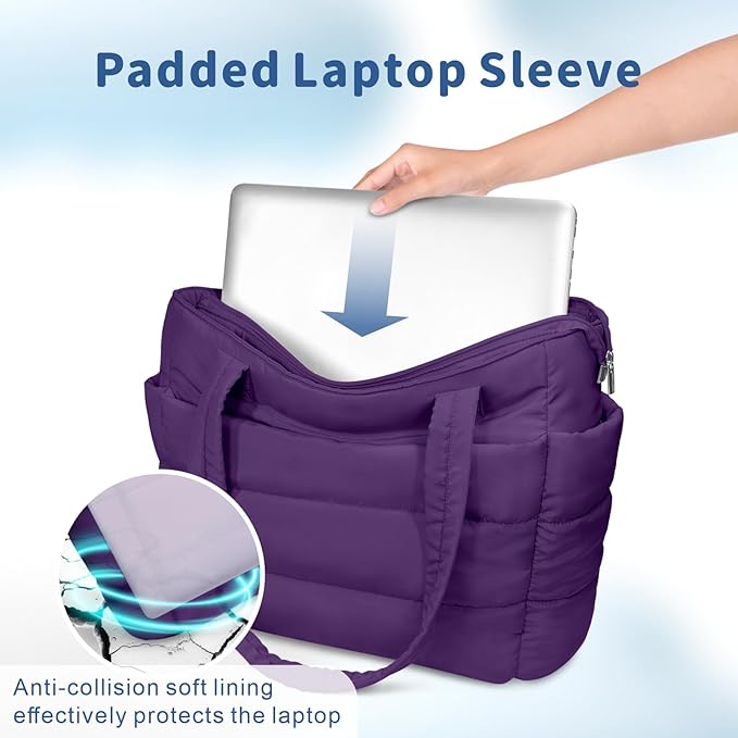 TOPDesign Puffer Tote Bag for Women, Lightweight Puffy Handbag with Compartments, Quilted Shoulder Bag for Work, Travel, Gym