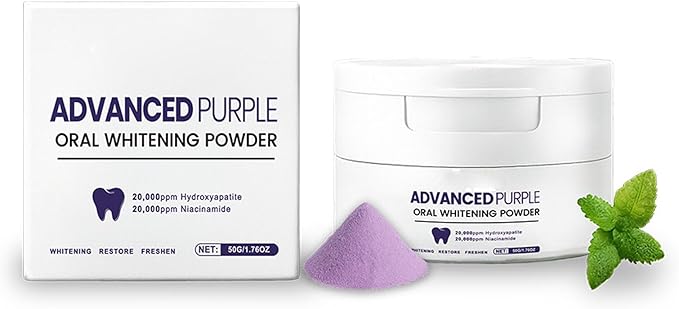 Teeth Whitening Powder with Hydroxyapatite & Niacinamide, R5X Purple Color Corrector for Instant, Enamel Repair & Remineralization, 30g