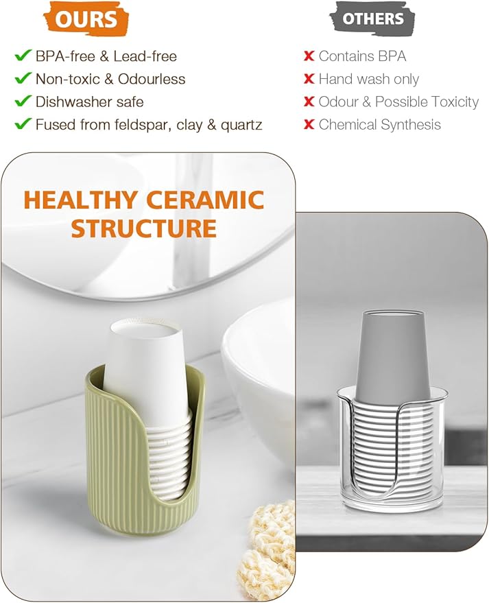 Bathroom Cup Dispenser, 3oz-4oz Ceramic Paper Cup Holder, Small Countertop Mouthwash Dixie Cups Accessories, for Vanity Countertops, Bathroom, Kitchen, and Dining Room