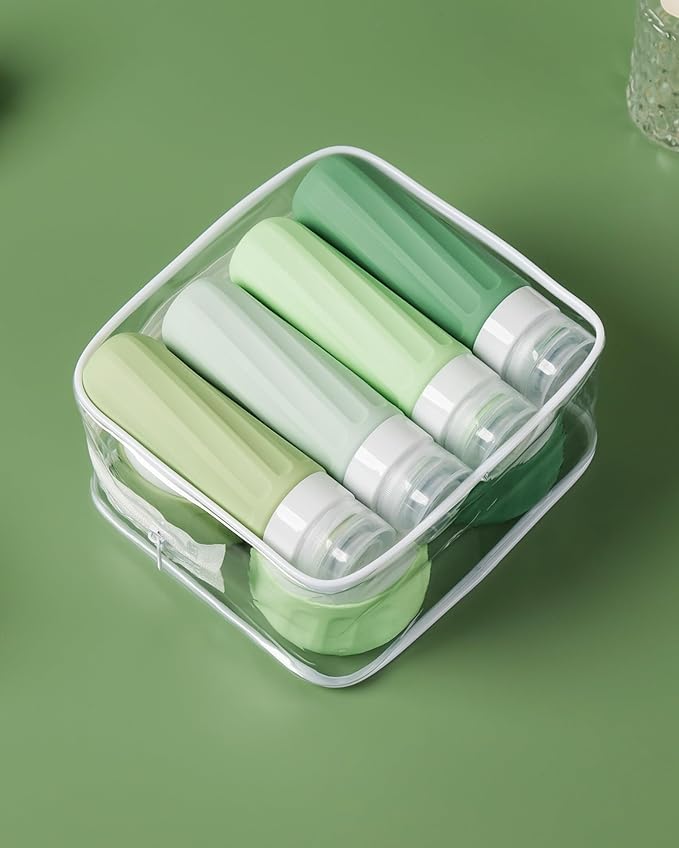 Travel Bottles for Toiletries 8 Pack, Travel Size Toiletries, Tsa Approved Travel Size Containers 3oz, with Travel Essentials Clear Bag, Leak Proof Silicone Squeezable Creams Jars