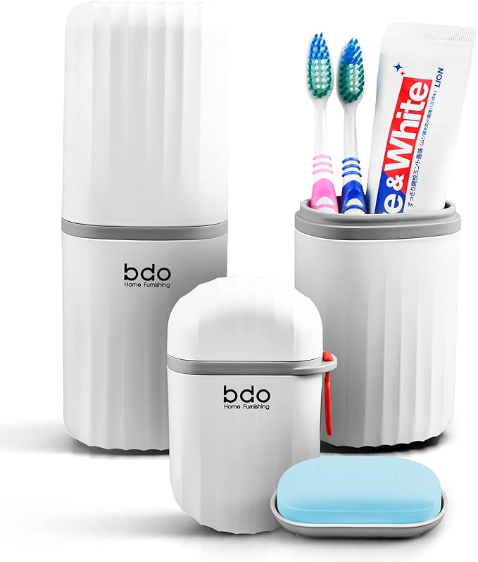 VITVITI White Toothbrush Travel Case, Portable Travel Soap Container Leakproof Dish Tray,7.88 inch Toothpaste Toothbrush Holder with Cover for Trip/Bathroom/Camping
