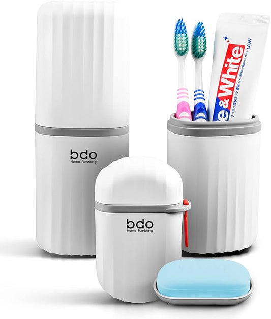VITVITI White Toothbrush Travel Case, Portable Travel Soap Container Leakproof Dish Tray,7.88 inch Toothpaste Toothbrush Holder with Cover for Trip/Bathroom/Camping