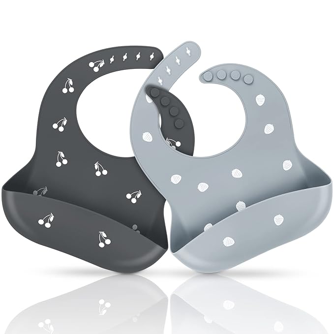 ME.FAN Silicone Baby Bibs for Babies & Toddlers | Adjustable Silicone Bibs Set of 2
