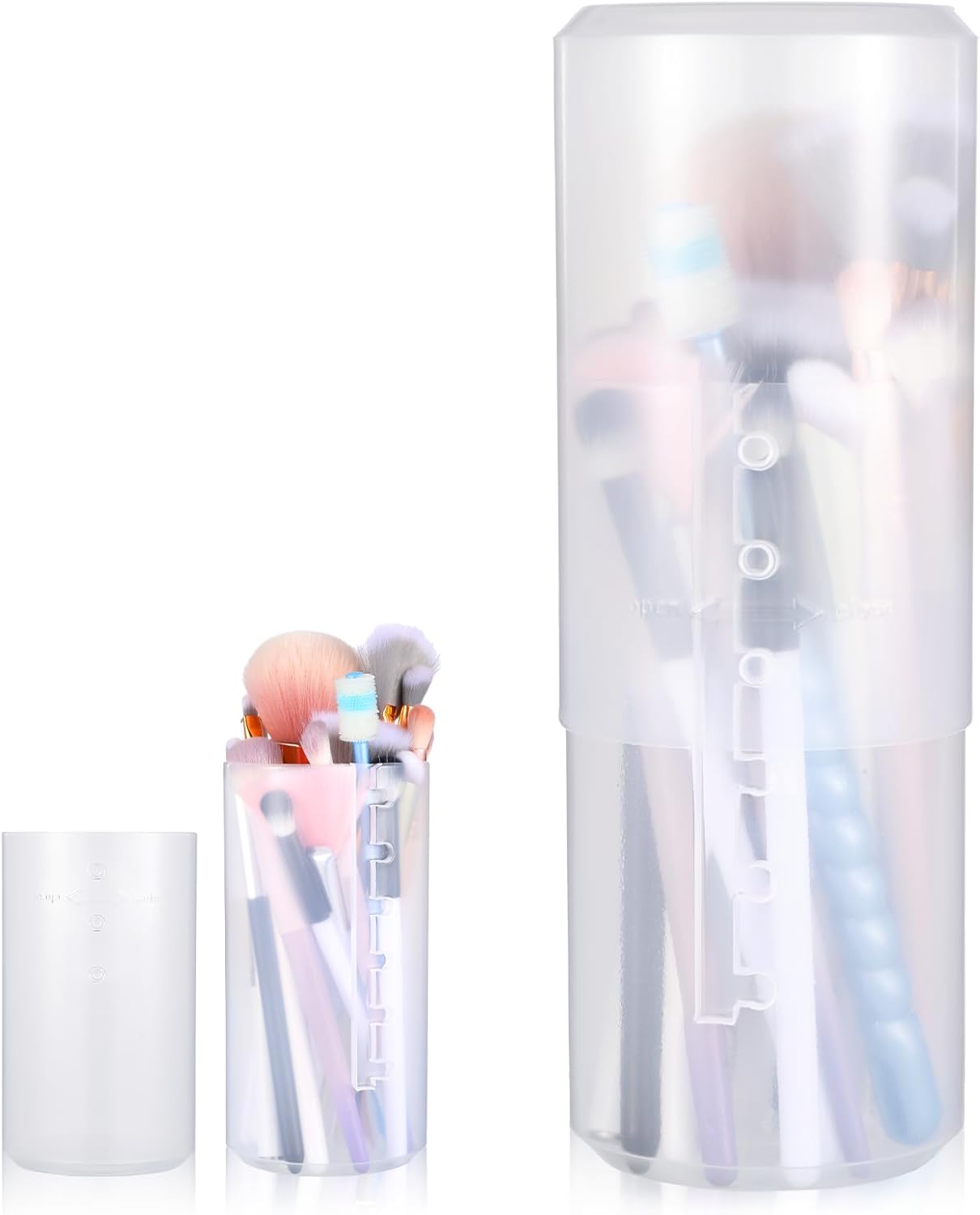 Retractable Makeup Brush Holders Plastic Clear Portable Cosmetic Organizer Travel Makeup Accessories Cups with Lid Dustproof Brushes Storage Case Brushes Organizer for Women Makeups Artist