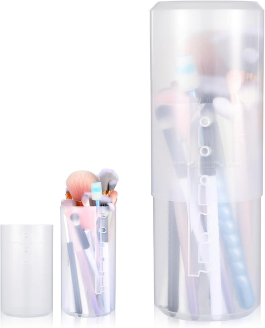 Retractable Makeup Brush Holders Plastic Clear Portable Cosmetic Organizer Travel Makeup Accessories Cups with Lid Dustproof Brushes Storage Case Brushes Organizer for Women Makeups Artist
