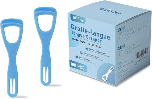 Tongue Cleaner, Tongue Scraper, Disposable, Plastic Scraper, Clean Tongue, Promote Fresh Breath, Includes Safe Fold- Back Tooth Pick, 100 Count