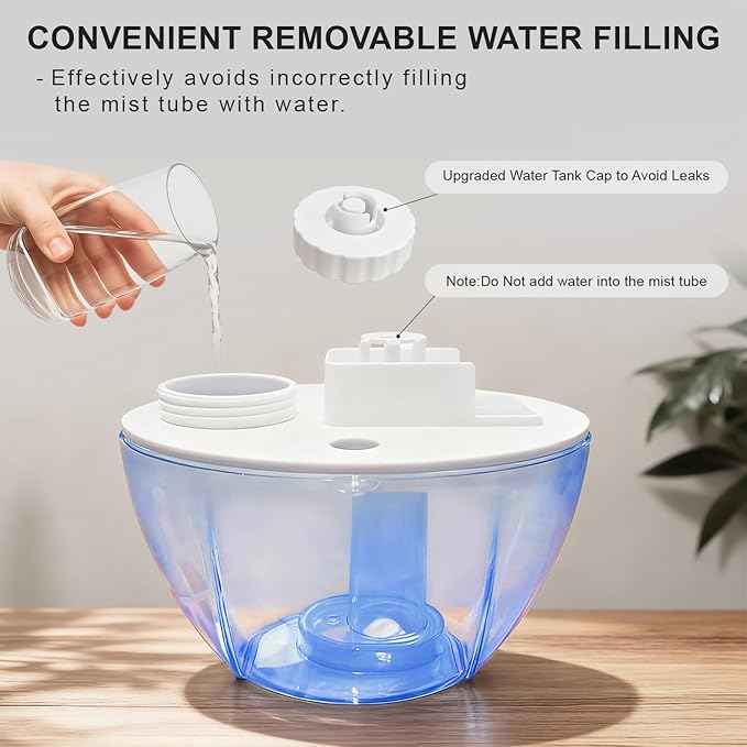 KVM Ultrasonic Cool Mist Humidifier, Quiet Air Humidifiers for Bedroom, Nursery, Office, & Indoor Plants, 360 Rotation Nozzle & 2L Water Tank & Night Light