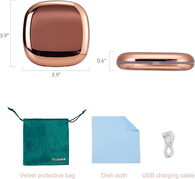 Mocado Compact LED Travel Makeup Mirror - 4 Inches 1X/10X Magnification Travel Mirror with Light Dimmable Double Sides Lighted USB Rechargeable Compact Mirror for Purse,Pocket,Travel(Rose Gold)