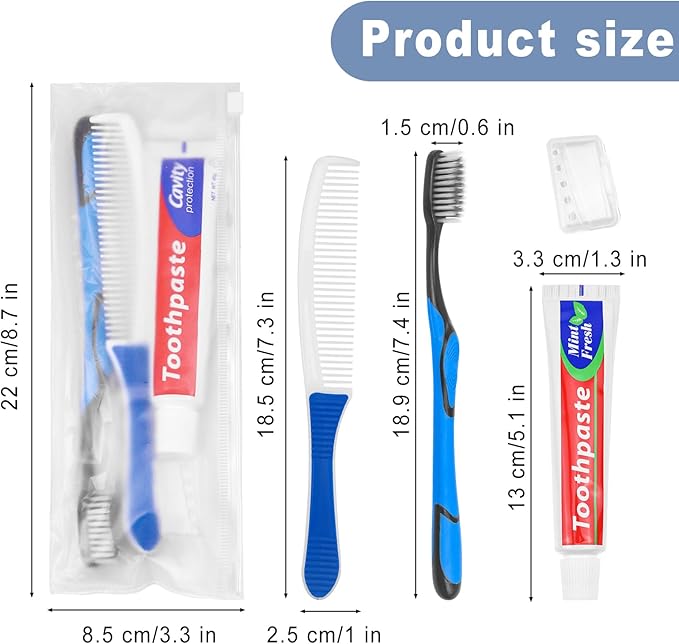 Travel Toothbrushes Kit, Individually Packaged,Toothbrush and Toothpaste Set Bulk, with Comb, Suitable for Hotels, Travel, Business Trip (60 Sets)