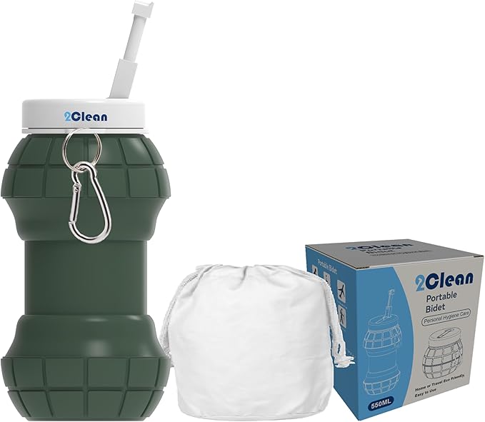 2Clean Portable Bidet - Collapsible & Expandable 550ml | Peri Bottle for Women, Travel Handheld Bidet, Camping Bottle
