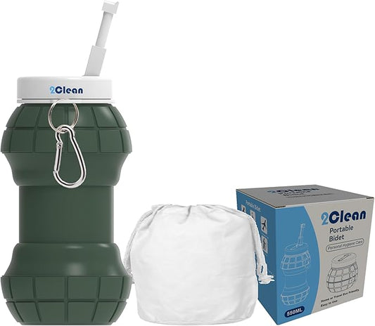 2Clean Portable Bidet - Collapsible & Expandable 550ml | Peri Bottle for Women, Travel Handheld Bidet, Camping Bottle