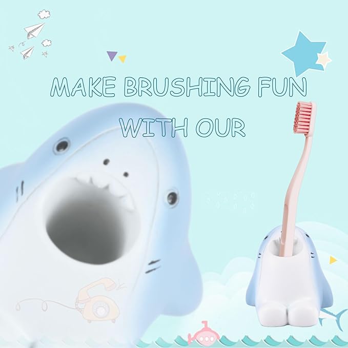 Cute Animal Toothbrush Holder - Shark Pen Pencil Holder,Mini Resin Freestanding Storage Base for Box Pen Brush Toothpick Desktop Storage Container, Washroom Office Organizer Accessories (Shark)