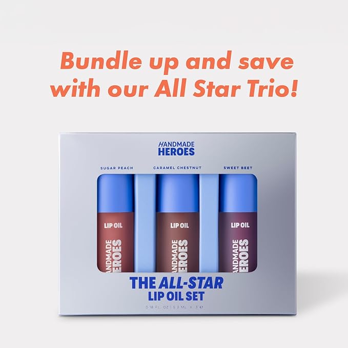 Handmade Heroes 100% Natural Vegan Lip Oil with Squalane Non-Sticky Lip Gloss Moisturizing, Shiny, Nourishing Korean Lip Gloss - Caramel Chestnut