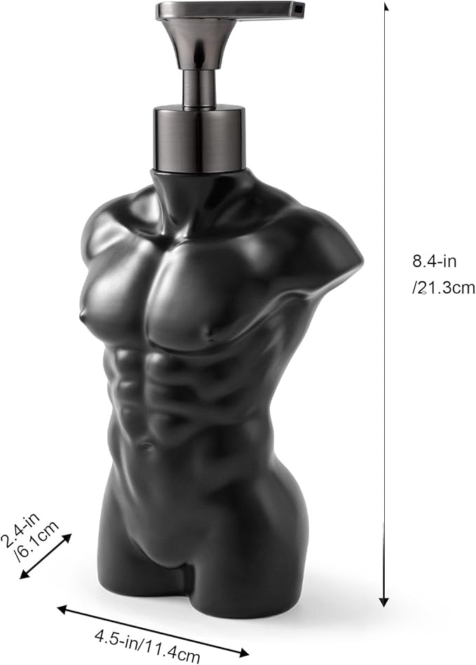 Ceramic Soap Dispenser Hand Lotion Liquid Dispenser Refillable for Kitchen and Bathroom Decorative (Black Figure)
