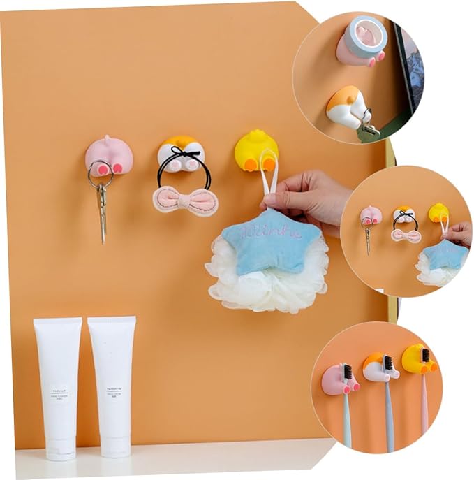 Luxshiny 2Pcs Animal Butt Wall Hooks Self-Adhesive Toothbrush Holders Bathroom Decorative Hangers Installation Quick-Dry Design for Smooth Surfaces Cute Pig Duck Tail
