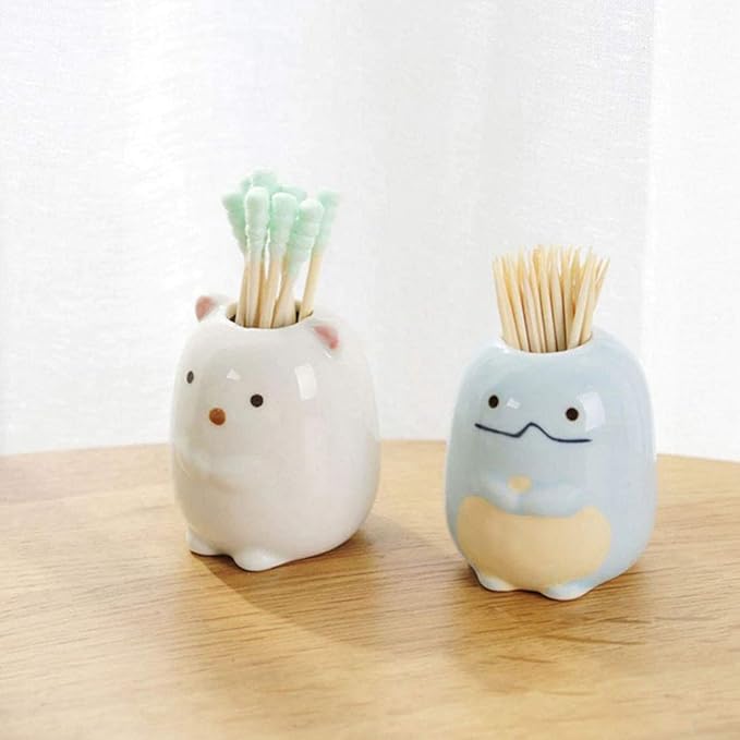 GARASANI Mini Ceramic Toothbrush, Toothpick Holder Cartoon Animal Tooth Brush Stand Kids Toothbrushes Storage Rack Toothpick Approx 350 (White cat)