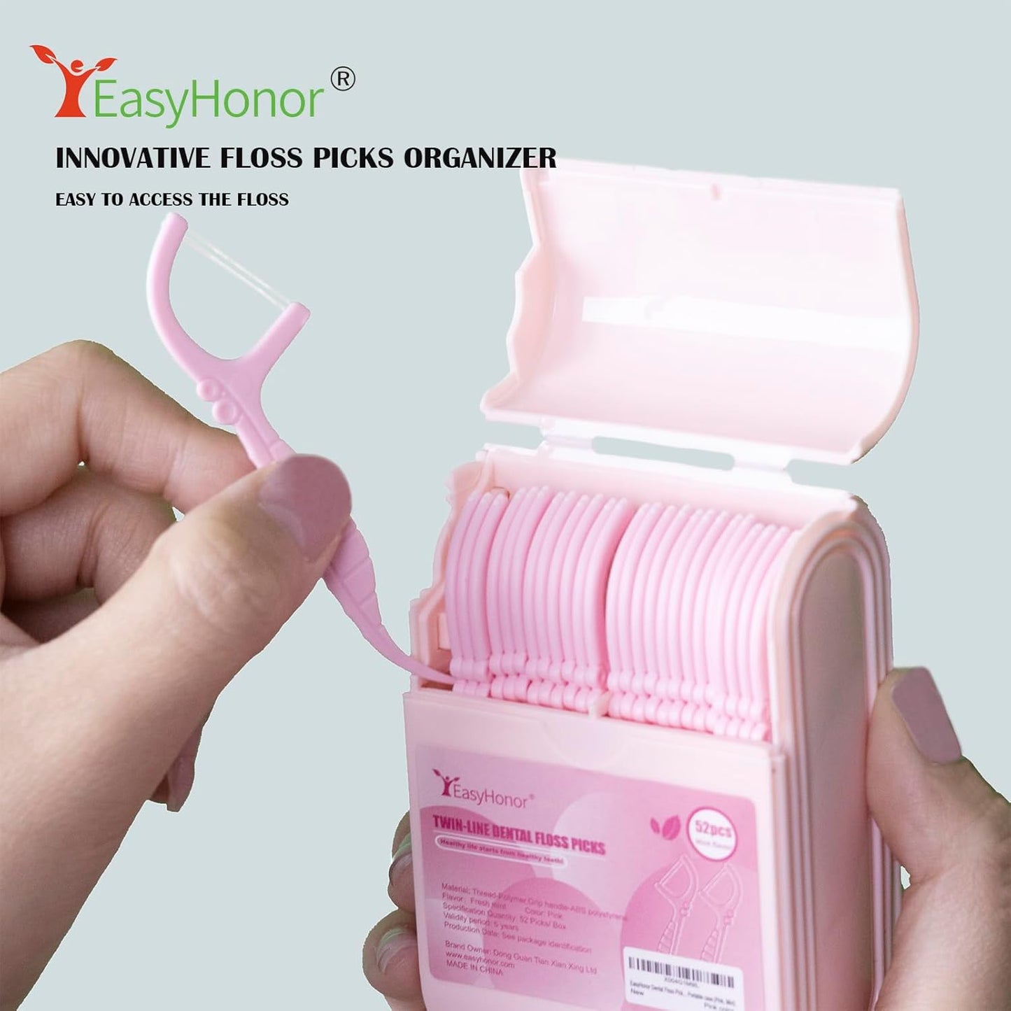 EasyHonor Dental Floss Picks,Twin-Line Lemon Flavor Dental Flossers, Dual Action Flossing System, Easy Carry and Pick, 156 Count Floss Sticks in 3 Portable case.(Pink, Mint)