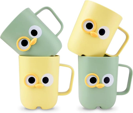 4 Pcs Cute Cartoon Bathroom Tumbler Cups, Unbreakable Reusable Toothbrush Holders, Plastic Household Drinking Cups, Dishwasher Safe Water Mugs for Kids Couples Friends Gift (4 Large)