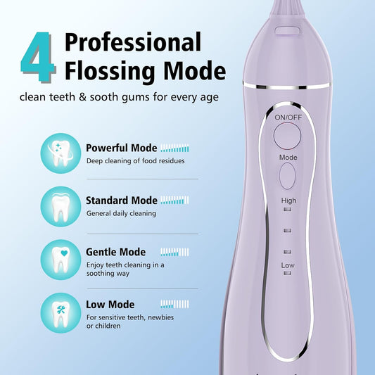 Leominor Water Dental Flosser Pick for Teeth, 300ML Portable Oral Irrigator Upgraded Tank Removable,IPX7 Waterproof, Rechargeable Travel Teeth Cleaner, Professional Electric Flossing Machine(T-Purple)