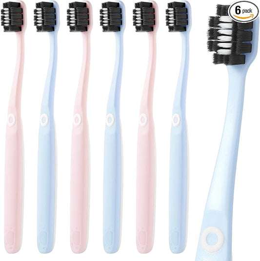 Morning Freshness Extra Soft Bristle Toothbrush with Charcoal & Silver Ions, 10000+ Ultra Soft Bristles for Sensitive Gums, Wide Head Soft Toothbrushes for Adults, Pregnant, Elderly, Braces (6 Pack)