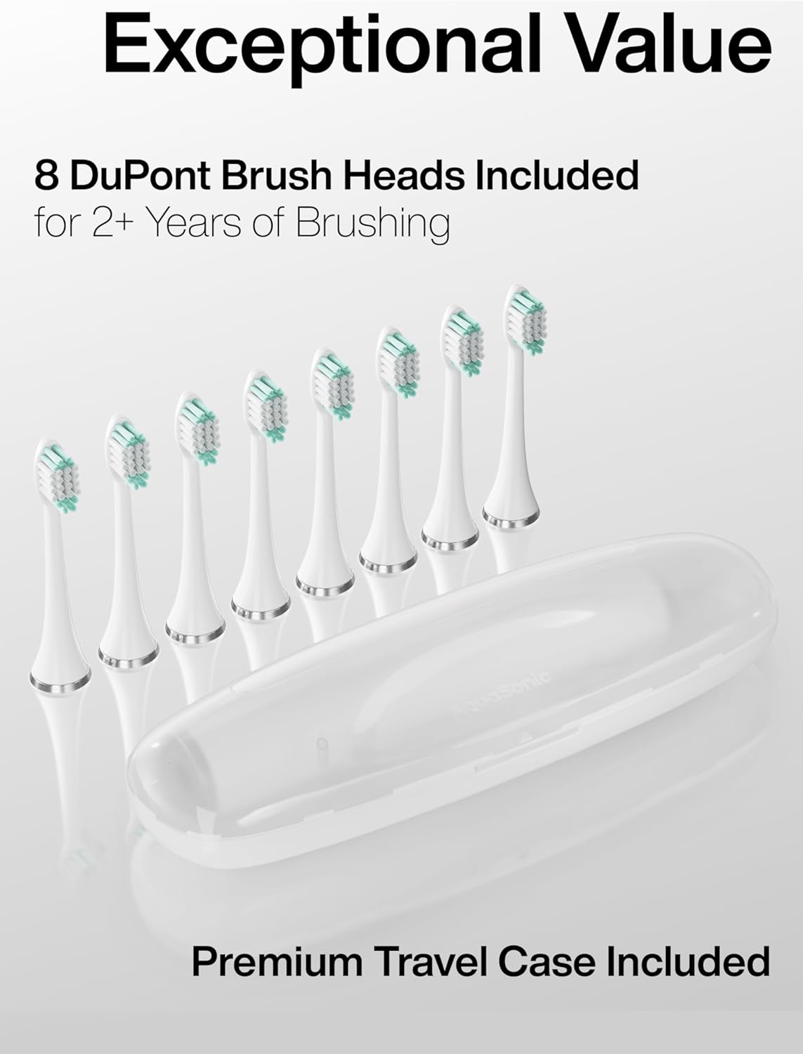 Aquasonic Vibe Series Ultra-Whitening Toothbrush – ADA Accepted Electric Toothbrush - 8 Brush Heads & Travel Case – 40,000 VPM Motor & Wireless Charging - 4 Modes w Smart Timer – Optic White