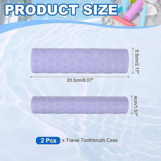uxcell 2Pcs Travel Toothbrush Case, 8.1x2.2x1.6 Portable Travel Toothbrush Holder with Dot, Plastic Toothpaste Container for Bathroom, Gym, Business Trip, Camping, Purple