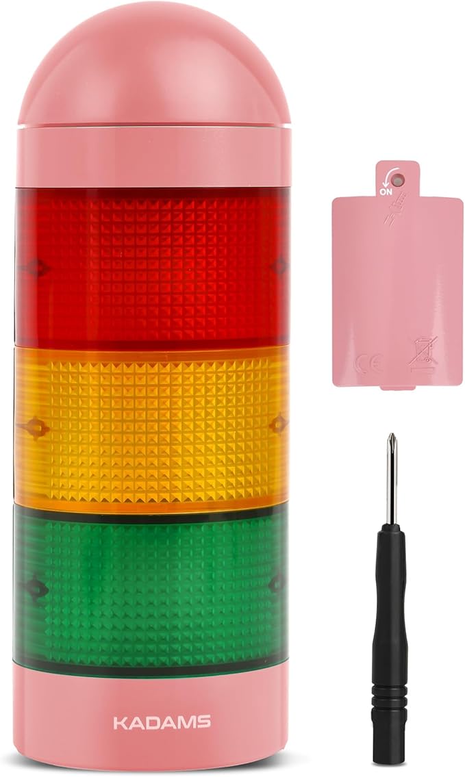 KADAMS Visual Timer for Kids with Audio Pre-Alarm - Traffic Light Alarm for Kids Toddler Teachers Classroom Home Time Management Tool 24hr Countdown Pause Memory Function, Pink
