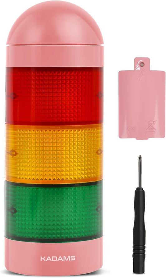 KADAMS Visual Timer for Kids with Audio Pre-Alarm - Traffic Light Alarm for Kids Toddler Teachers Classroom Home Time Management Tool 24hr Countdown Pause Memory Function, Pink