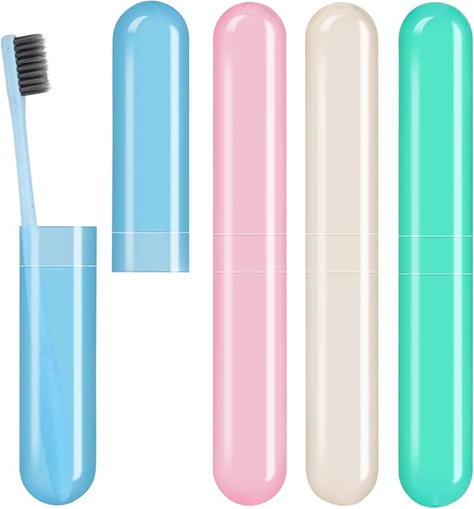4 Pack Toothbrush Cases Travel Toothbrush Holder Portable Toothbrush Container Case Plastic Toothbrush Carrier Cover Case for Traveling, Bathroom, School, Home, Camping